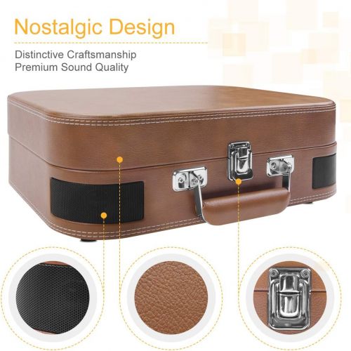  [아마존베스트]Voksun Suitcase Record Player, Bluetooth Turntable with Built-in Stereo Speakers, 3-Speed Nostalgic LP Vinyl Player, Supports Vinyl to MP3 Recording, with AUX USB RCA Headphone Jac