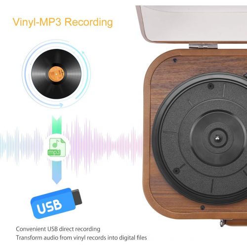  [아마존베스트]Voksun Suitcase Record Player, Bluetooth Turntable with Built-in Stereo Speakers, 3-Speed Nostalgic LP Vinyl Player, Supports Vinyl to MP3 Recording, with AUX USB RCA Headphone Jac