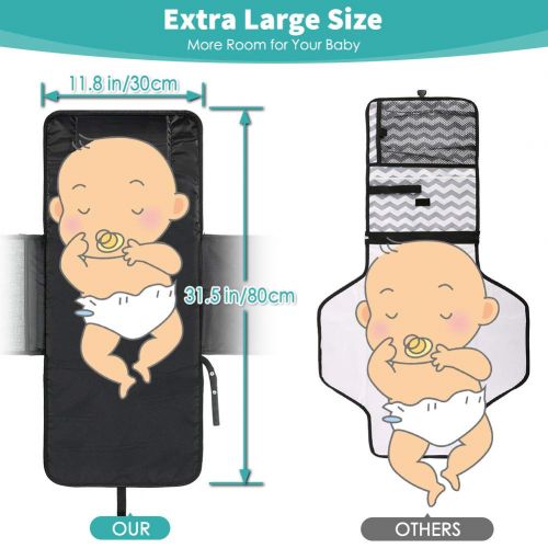  [아마존베스트]VOLADOR Volador Extra Large Baby Diaper Changing Pad Portable, Infant Nappy Changing Mat, Diaper Clutch for Travel, Foldable Baby Changing Station with Head Cushion - Waterproof - Lightwei