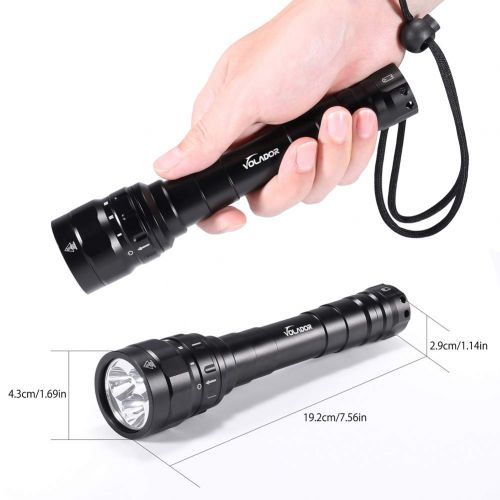  Underwater Flashlight, VOLADOR 3 CREE XPL LED 3100lm Professional Rechargeable Diving Light, Waterproof Dive Lamp for Scuba Night Dive with Battery and Charger