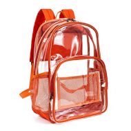 VOLINER Plastic Clear Bag Heavy Duty Clear Backpack for School Durable Transparent Bag Clear Bookbags See Through Bag Clear Travel Bag Orange