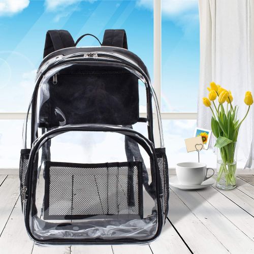  VOLINER Plastic Clear Bag Heavy Duty Clear Backpack for School Durable Transparent Bag Clear Bookbags See Through Bag Clear Travel Bag Orange