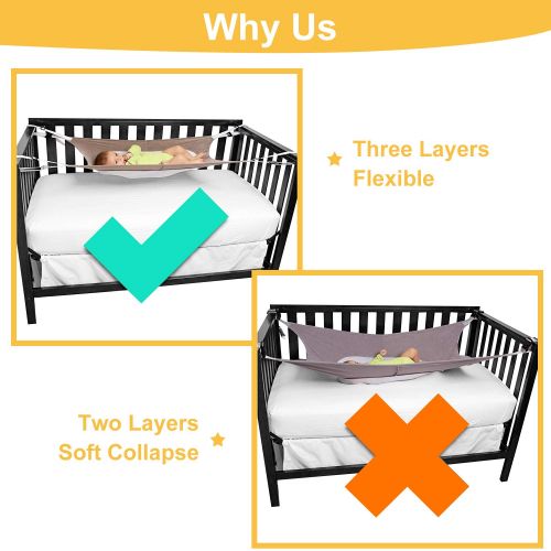  VOLSION Baby Hammock for Crib, Mimics Womb, Bassinet Hammock Bed, Three-Layer Breathable Supportive Mesh, Upgraded Safety Measures Infant Nursery Bed with Portable Gift Box for Newborn Bab