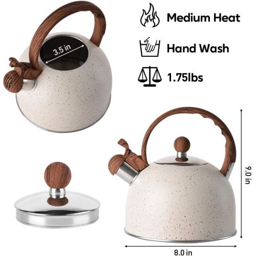  VONIKI 2.5 Quart Whistling Tea Kettle Stainless Steel Tea Pots for Stove Top Stylish Kettle With Wood Pattern Anti-slip Handle Whistle Water Kettle Stovetop Tea Pot for Boiling Wat