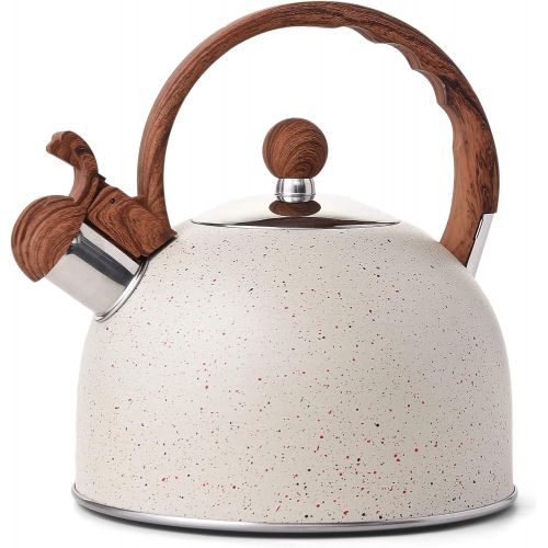  VONIKI 2.5 Quart Whistling Tea Kettle Stainless Steel Tea Pots for Stove Top Stylish Kettle With Wood Pattern Anti-slip Handle Whistle Water Kettle Stovetop Tea Pot for Boiling Wat