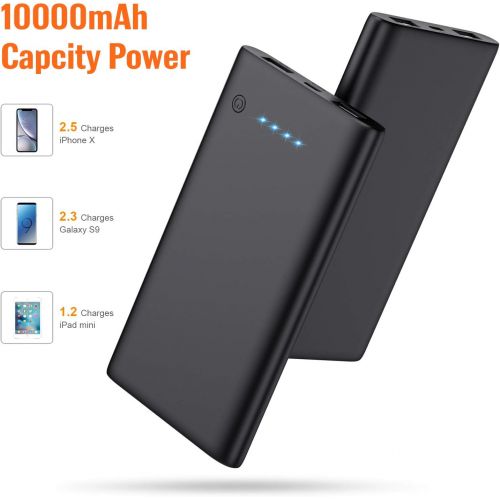  VOOE Portable Charger 10000mAh, Power Bank [2-Pack] Ultra-Slim External Battery Charger Dual USB Lighter Backup Pack Phone Charger for iPhone 11, Galaxy S9, Pixel 3, Android Phone and T