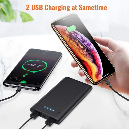  VOOE Portable Charger 10000mAh, Power Bank [2-Pack] Ultra-Slim External Battery Charger Dual USB Lighter Backup Pack Phone Charger for iPhone 11, Galaxy S9, Pixel 3, Android Phone and T