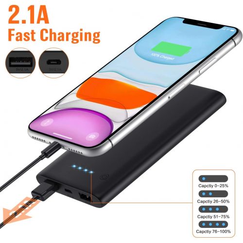  VOOE Portable Charger 10000mAh, Power Bank [2-Pack] Ultra-Slim External Battery Charger Dual USB Lighter Backup Pack Phone Charger for iPhone 11, Galaxy S9, Pixel 3, Android Phone and T