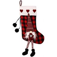 VORCOOL Gnome Christmas Stockings 3D Plush Plaid Hanging Stockings Christmas Tree Pendant Gift Sock Bag Decorations for Holiday Xmas Tree Wall Fireplace Window Red