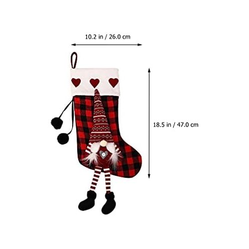  VORCOOL Gnome Christmas Stockings 3D Plush Plaid Hanging Stockings Christmas Tree Pendant Gift Sock Bag Decorations for Holiday Xmas Tree Wall Fireplace Window Red