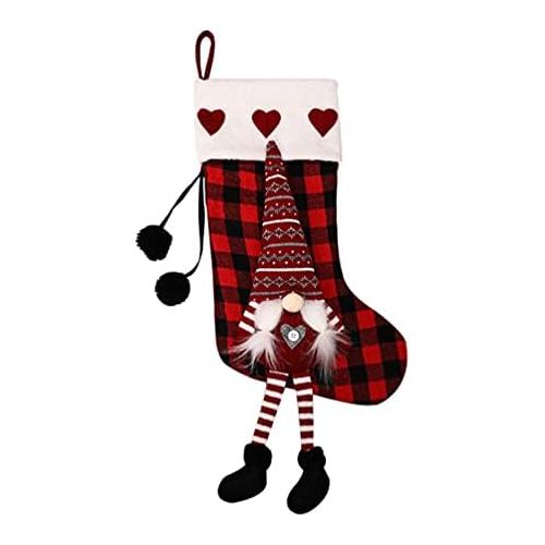  VORCOOL Gnome Christmas Stockings 3D Plush Plaid Hanging Stockings Christmas Tree Pendant Gift Sock Bag Decorations for Holiday Xmas Tree Wall Fireplace Window Red