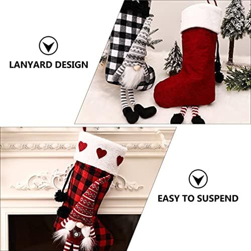  VORCOOL Gnome Christmas Stockings 3D Plush Plaid Hanging Stockings Christmas Tree Pendant Gift Sock Bag Decorations for Holiday Xmas Tree Wall Fireplace Window Red