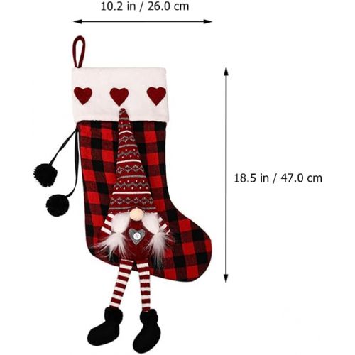  VORCOOL Gnome Christmas Stockings 3D Plush Plaid Hanging Stockings Christmas Tree Pendant Gift Sock Bag Decorations for Holiday Xmas Tree Wall Fireplace Window Red