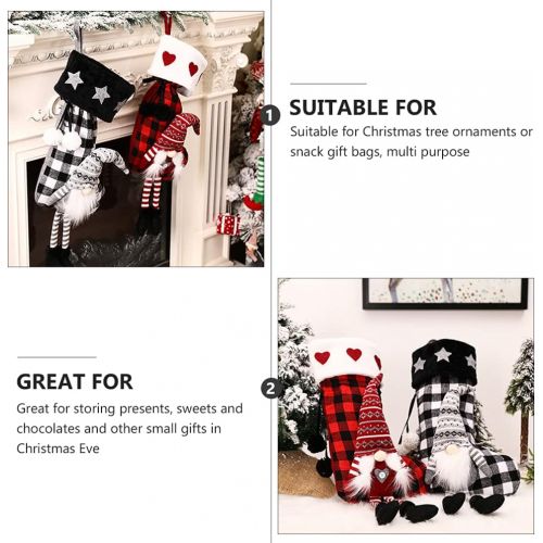  VORCOOL Gnome Christmas Stockings 3D Plush Plaid Hanging Stockings Christmas Tree Pendant Gift Sock Bag Decorations for Holiday Xmas Tree Wall Fireplace Window Red