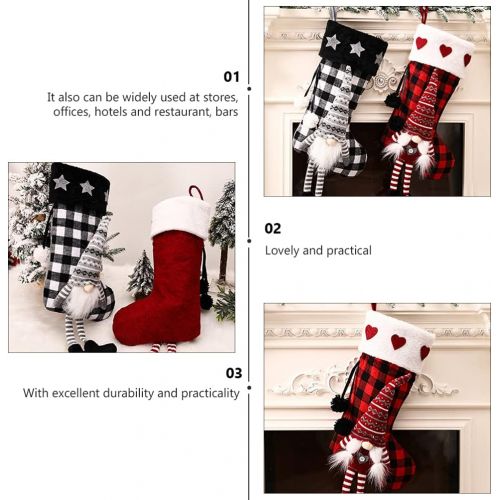  VORCOOL Gnome Christmas Stockings 3D Plush Plaid Hanging Stockings Christmas Tree Pendant Gift Sock Bag Decorations for Holiday Xmas Tree Wall Fireplace Window Red