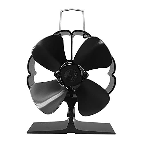  VORCOOL Heat Powered Stove Fan Aluminium Silent Fan 4 Blade Fireplace Fans Mini Stove Fan Wood Stove Fan Blower Stove Fan Burning Fan Warm Air Fan for Burner Black