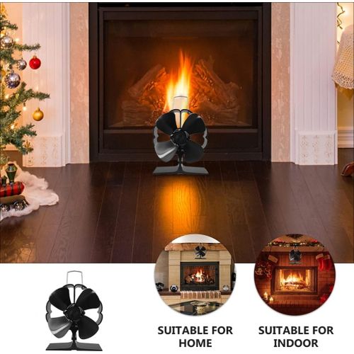  VORCOOL Heat Powered Stove Fan Aluminium Silent Fan 4 Blade Fireplace Fans Mini Stove Fan Wood Stove Fan Blower Stove Fan Burning Fan Warm Air Fan for Burner Black