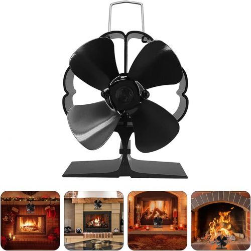  VORCOOL Heat Powered Stove Fan Aluminium Silent Fan 4 Blade Fireplace Fans Mini Stove Fan Wood Stove Fan Blower Stove Fan Burning Fan Warm Air Fan for Burner Black