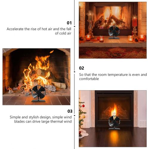  VORCOOL Heat Powered Stove Fan Aluminium Silent Fan 4 Blade Fireplace Fans Mini Stove Fan Wood Stove Fan Blower Stove Fan Burning Fan Warm Air Fan for Burner Black