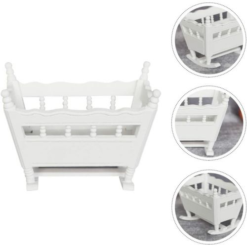  VOSAREA Dollhouse Baby Crib Wooden Miniature Cradle Doll Crib Bed Fairy Garden Furniture Ornaments Micro Landscape Accessories Dollhouse Decoration