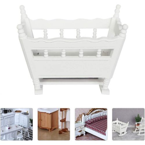  VOSAREA Dollhouse Baby Crib Wooden Miniature Cradle Doll Crib Bed Fairy Garden Furniture Ornaments Micro Landscape Accessories Dollhouse Decoration