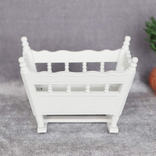  VOSAREA Dollhouse Baby Crib Wooden Miniature Cradle Doll Crib Bed Fairy Garden Furniture Ornaments Micro Landscape Accessories Dollhouse Decoration