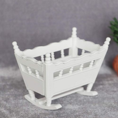  VOSAREA Dollhouse Baby Crib Wooden Miniature Cradle Doll Crib Bed Fairy Garden Furniture Ornaments Micro Landscape Accessories Dollhouse Decoration