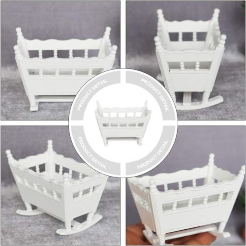  VOSAREA Dollhouse Baby Crib Wooden Miniature Cradle Doll Crib Bed Fairy Garden Furniture Ornaments Micro Landscape Accessories Dollhouse Decoration