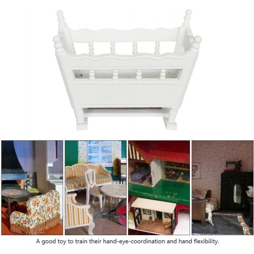  VOSAREA Dollhouse Baby Crib Wooden Miniature Cradle Doll Crib Bed Fairy Garden Furniture Ornaments Micro Landscape Accessories Dollhouse Decoration