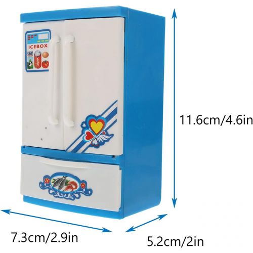  VOSAREA Mini Refrigerator Toy Kitchen Appliance Pretend Play Toy Miniature Fridge Model Mini Dollhouse Furniture for Dollhouse Decoration Accessories No Battery Blue