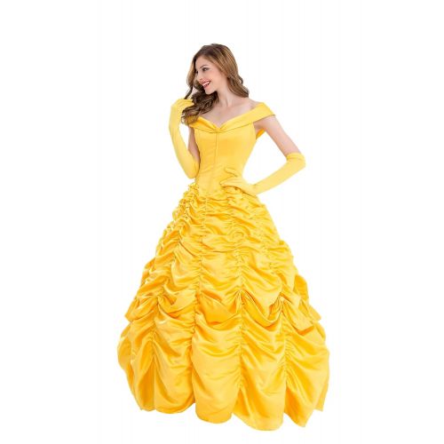  VOSTE Belle Costume Dress Halloween Princess Cosplay Party Show Dresses for Women Girls