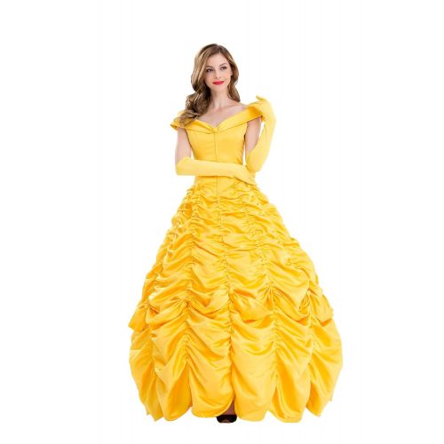  VOSTE Belle Costume Dress Halloween Princess Cosplay Party Show Dresses for Women Girls