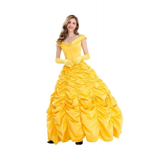  VOSTE Belle Costume Dress Halloween Princess Cosplay Party Show Dresses for Women Girls