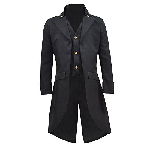  할로윈 용품VOSTE Steampunk Vintage Tailcoat Jacket Gothic Victorian Frock Black Steampunk Coat Uniform Costume for Child (Big Boys 12, Black)