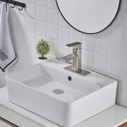  VOTON Brushed Nickel Bathroom Faucet Single Hole,Modern Square Single Handle Bathroom Sink Washbasin Vanity Sink Faucet with Deck