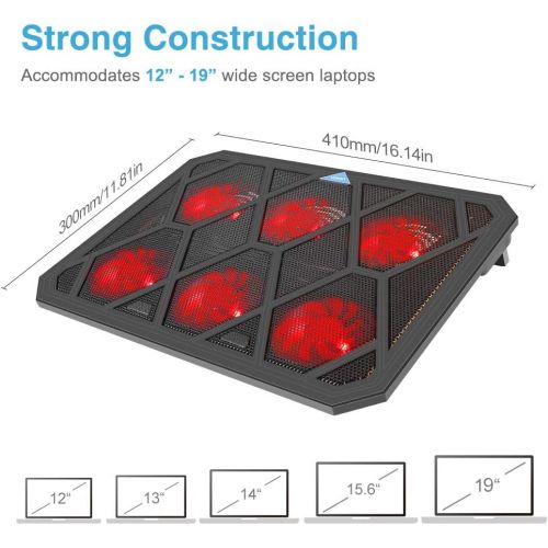  [아마존베스트]VOXON Laptop Cooling Pad, 6 Fans Notebook Laptop Cooler Cooling Pad with LED Lights, Dual USB Ports, Red LED Lights, Suitable for 12-19 Inch Laptops