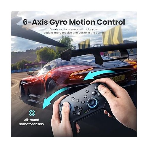  VOYEE Switch Controllers Wireless, Compatible with Switch Pro Controllers for Switch/Switch Lite/OLED/PC, One-Key Pairing Gamepad with 9-Color RGB LEDs 1000mAh Battery 6-Axis Motion Wake Up Function