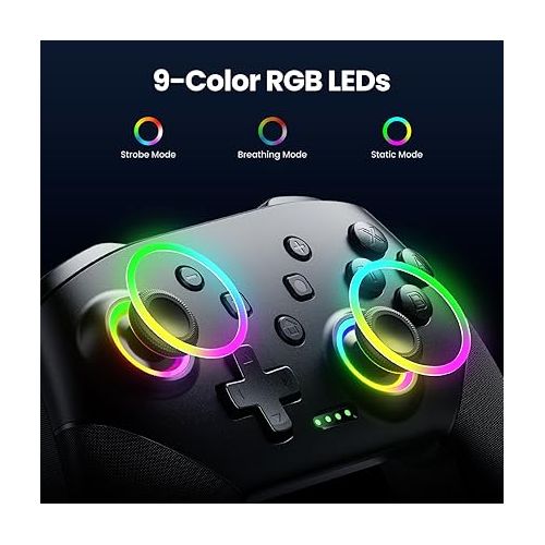  VOYEE Switch Controllers Wireless, Compatible with Switch Pro Controllers for Switch/Switch Lite/OLED/PC, One-Key Pairing Gamepad with 9-Color RGB LEDs 1000mAh Battery 6-Axis Motion Wake Up Function