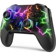 Switch Controller Compatible with Switch/Switch Lite/Switch OLED/Windows/iOS/Android, RGB Lightning Programmable 1000mAh Wireless Switch Pro Controller with One Key Pairing Wake Up Turbo Vibration