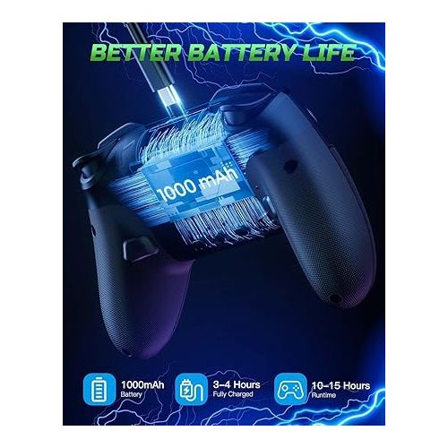  Switch Controller Compatible with Switch/Switch Lite/Switch OLED/Windows/iOS/Android, RGB Lightning Programmable 1000mAh Wireless Switch Pro Controller with One Key Pairing Wake Up Turbo Vibration