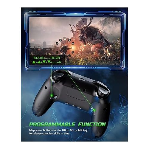  Switch Controller Compatible with Switch/Switch Lite/Switch OLED/Windows/iOS/Android, RGB Lightning Programmable 1000mAh Wireless Switch Pro Controller with One Key Pairing Wake Up Turbo Vibration