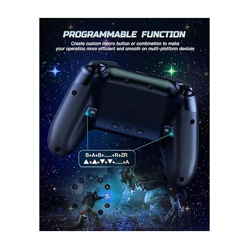  Switch Controller, LED Star Wireless Pro Controller Compatible with Switch/Lite/OLED, Multi-Platform Windows PC/IOS/Android Controller with 9 Colors RGB Light/Programmabele/Vibration/Turbo/Wakeup