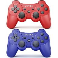 VOYEE Wireless Controller Compatible with Playstation 3, 2 Pack PS3 Controller with Upgraded Joystick/Rechargerable Battery/Motion Control/Double Shock (Blue Red)