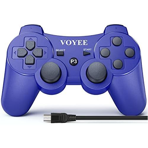  VOYEE Wireless Controller Compatible with Playstation 3, 2 Pack PS3 Controller with Upgraded Joystick/Rechargerable Battery/Motion Control/Double Shock (Blue Red)