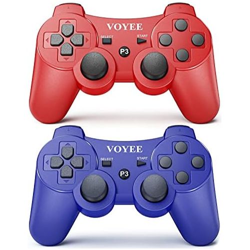  VOYEE Wireless Controller Compatible with Playstation 3, 2 Pack PS3 Controller with Upgraded Joystick/Rechargerable Battery/Motion Control/Double Shock (Blue Red)