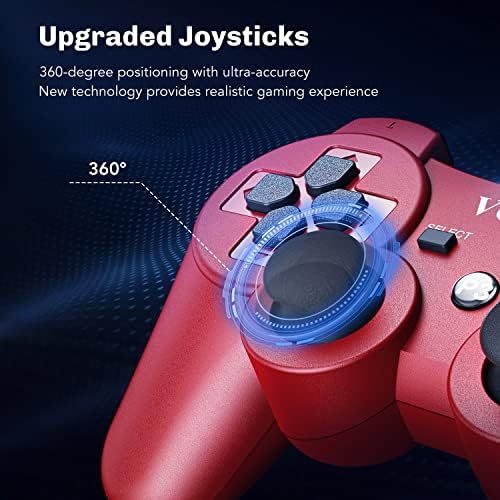  VOYEE Wireless Controller Compatible with Playstation 3, 2 Pack PS3 Controller with Upgraded Joystick/Rechargerable Battery/Motion Control/Double Shock (Blue Red)