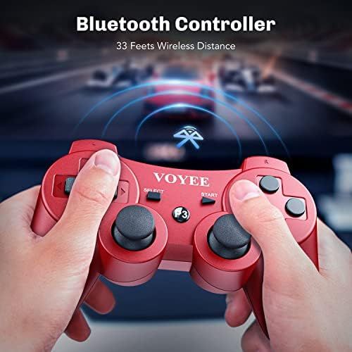  VOYEE Wireless Controller Compatible with Playstation 3, 2 Pack PS3 Controller with Upgraded Joystick/Rechargerable Battery/Motion Control/Double Shock (Blue Red)