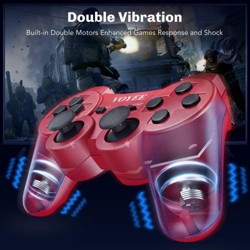  VOYEE Wireless Controller Compatible with Playstation 3, 2 Pack PS3 Controller with Upgraded Joystick/Rechargerable Battery/Motion Control/Double Shock (Blue Red)