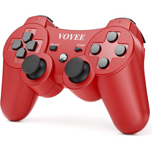  VOYEE Wireless Controller Compatible with Playstation 3, 2 Pack PS3 Controller with Upgraded Joystick/Rechargerable Battery/Motion Control/Double Shock (Blue Red)