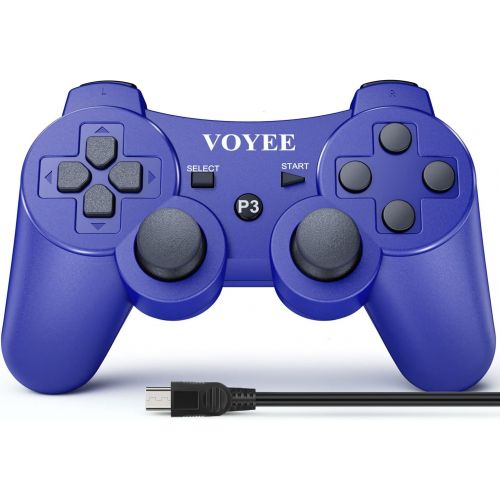  VOYEE Wireless Controller Compatible with Playstation 3, 2 Pack PS3 Controller with Upgraded Joystick/Rechargerable Battery/Motion Control/Double Shock (Blue Red)